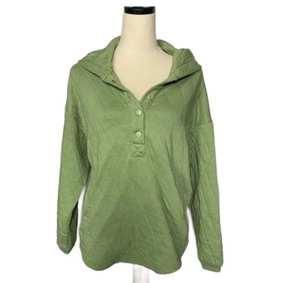 Universal Thread Relaxed Fit Green Diamond Quilted Pullover Hoodie (Size: XS) - Picture 1 of 12